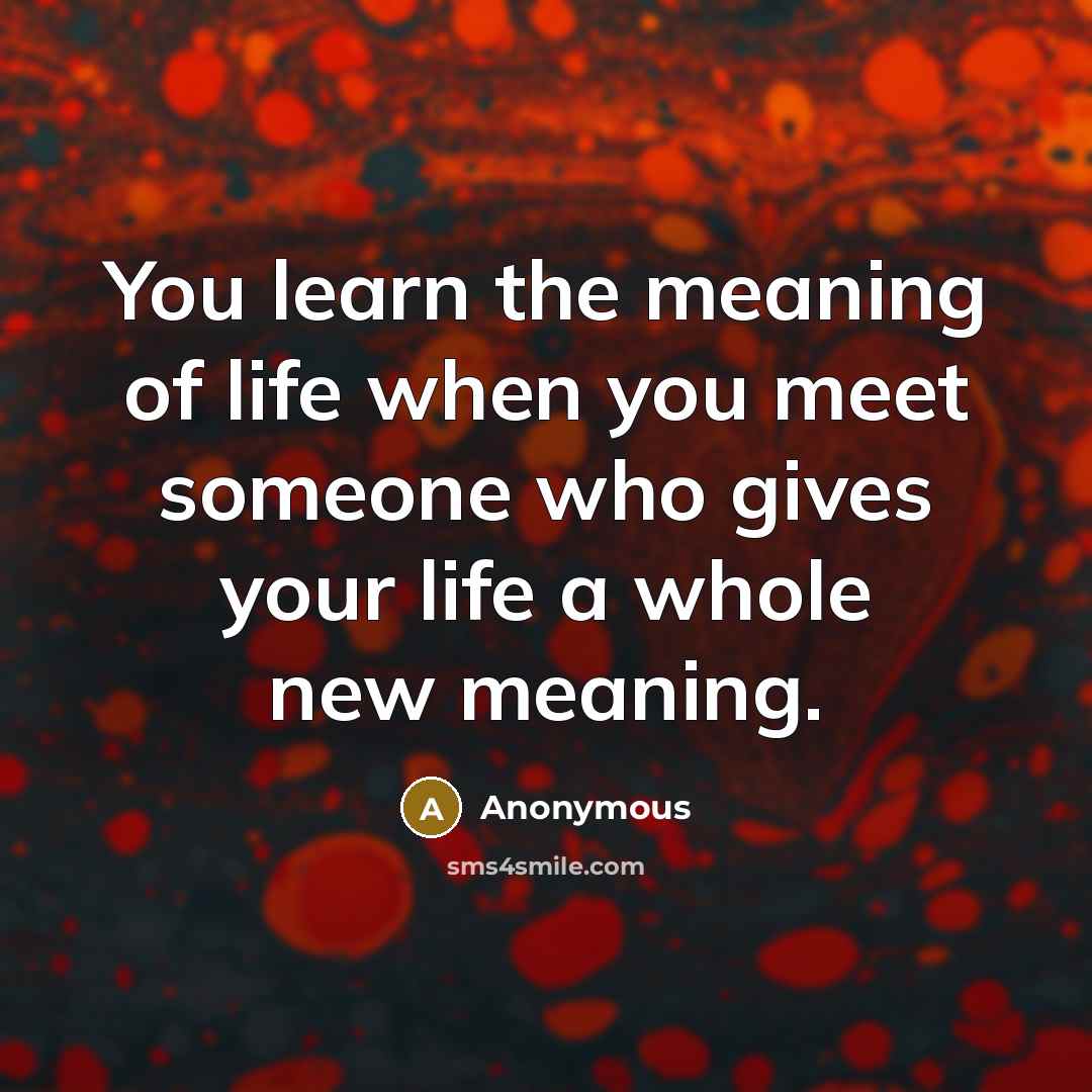 “You learn the meaning of life when you meet someone…” quote by Anonymous