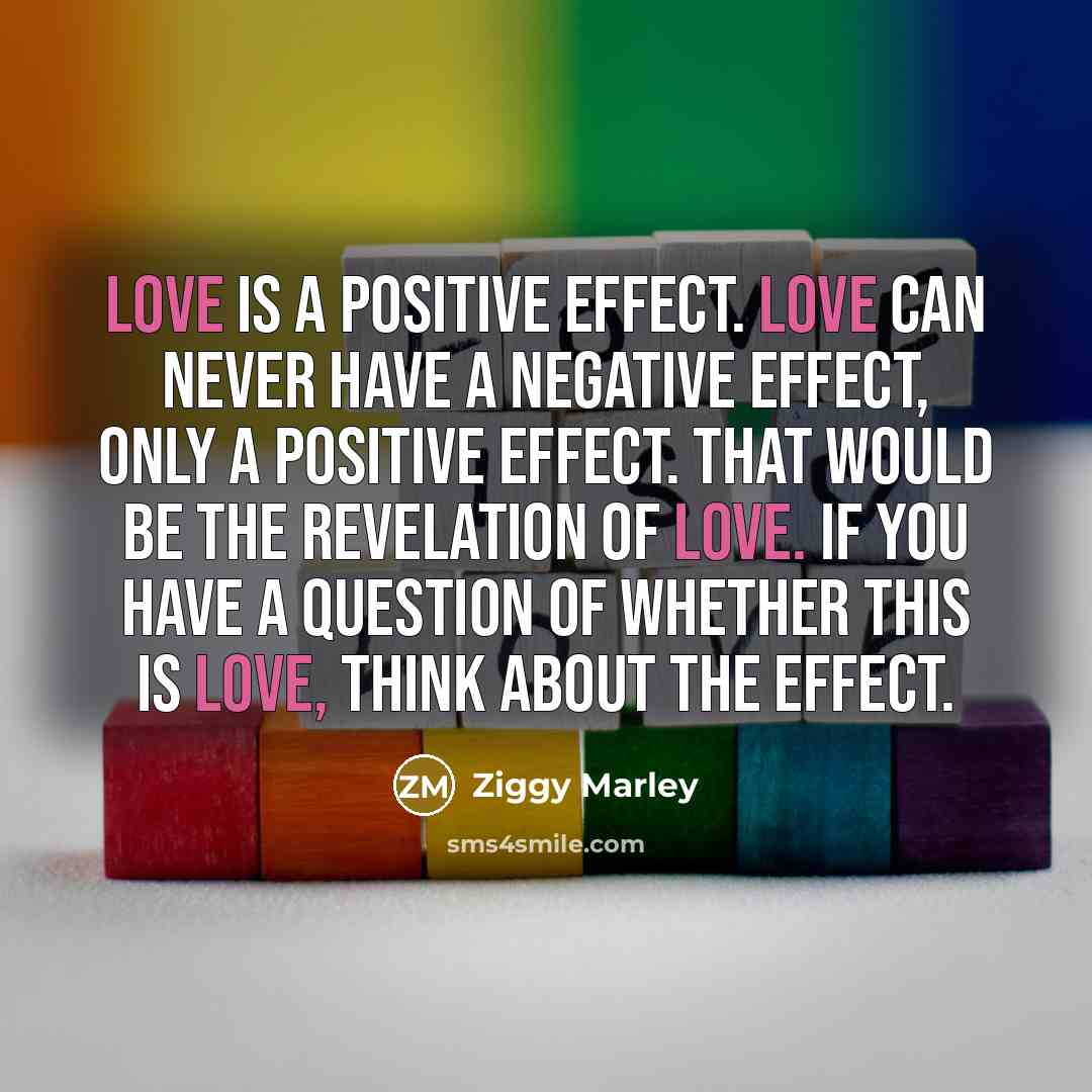 “Love is a positive effect. Love can never have a…” quote by Ziggy Marley
