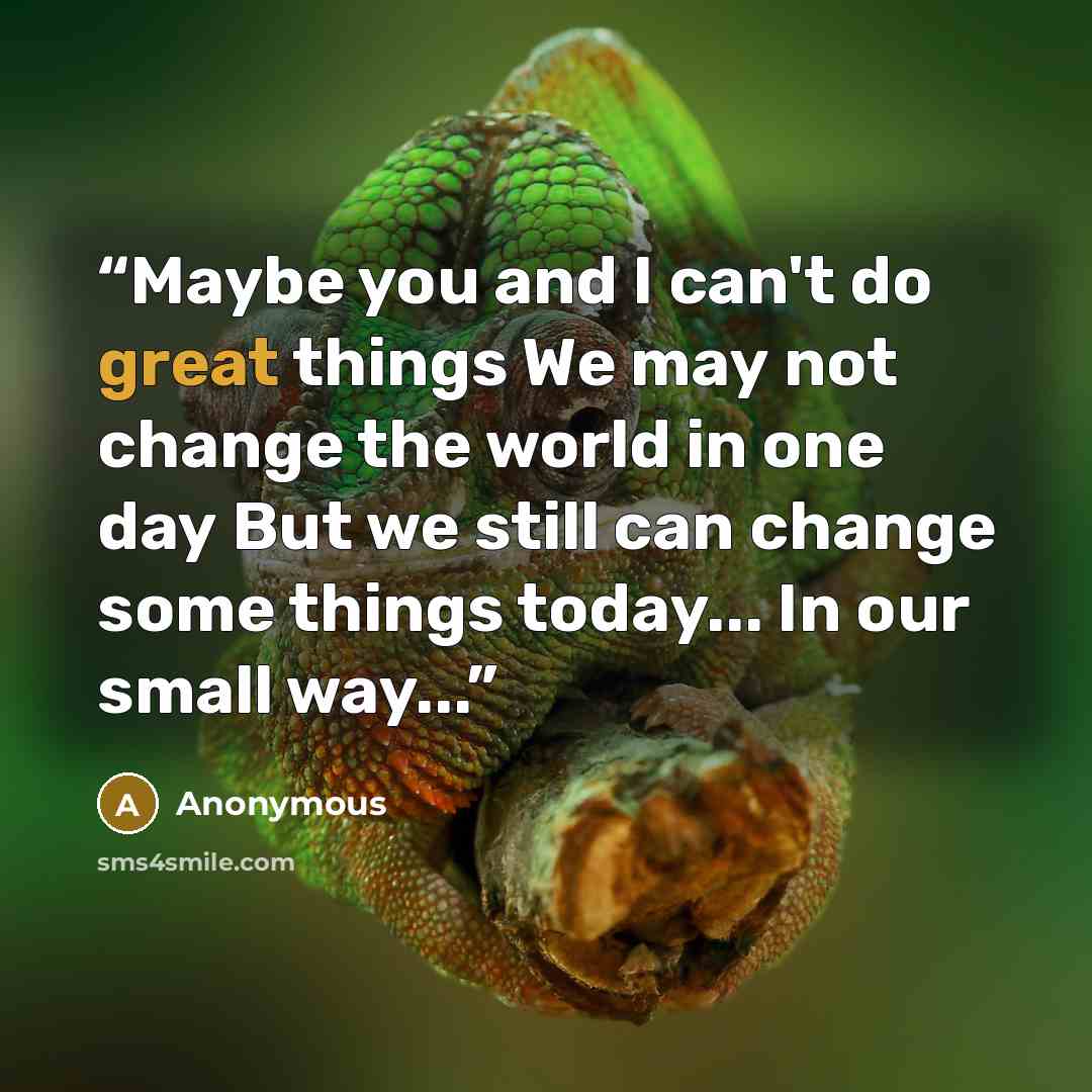 “Maybe you and I can't do great things We may not change the world in one day But we still can change some things today... In our small way...” quote by Anonymous
