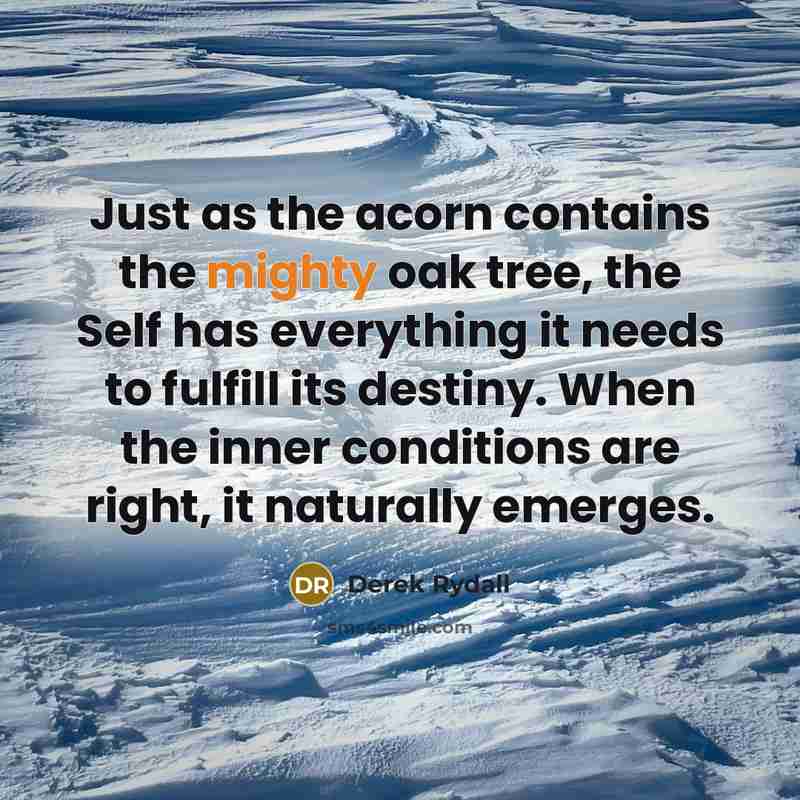 “Just as the acorn contains the mighty oak tree, the…” quote by Derek Rydall