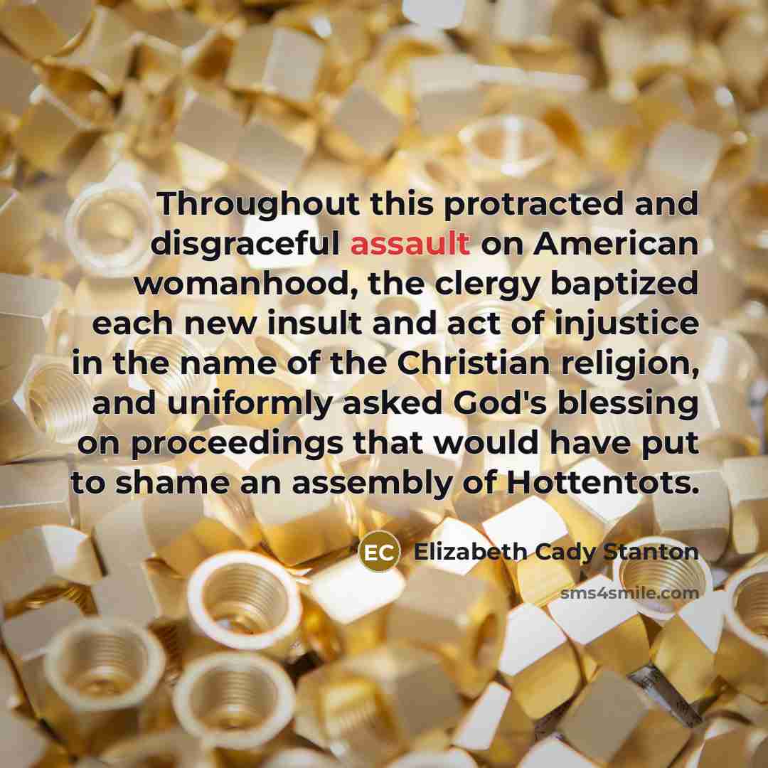 “Throughout this protracted and disgraceful assault on American womanhood, the…” quote by Elizabeth Cady Stanton