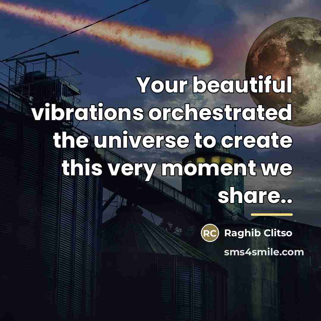 “Your beautiful vibrations orchestrated the universe to create this very…” quote by Raghib Clitso