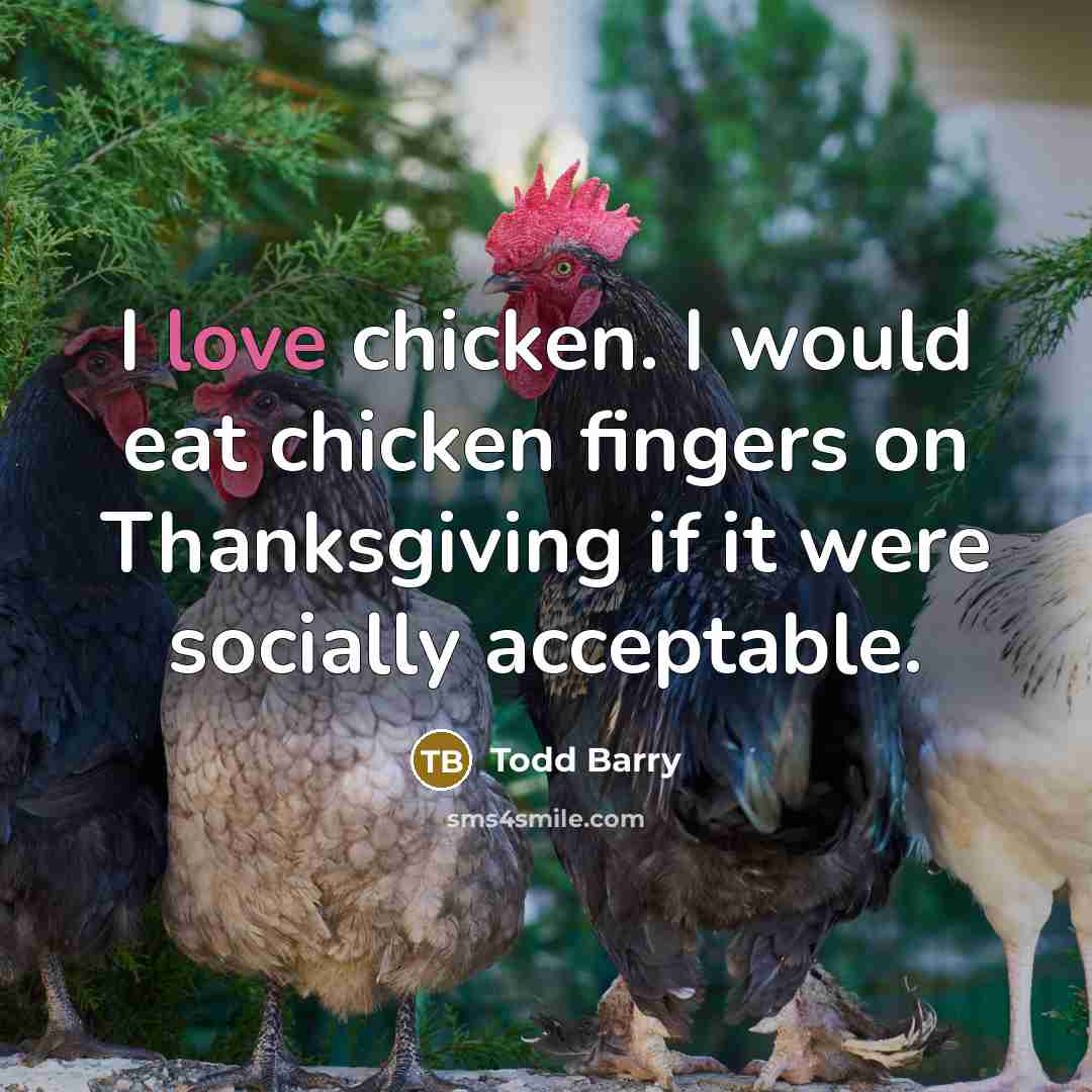 “I love chicken. I would eat chicken fingers on Thanksgiving…” quote by Todd Barry