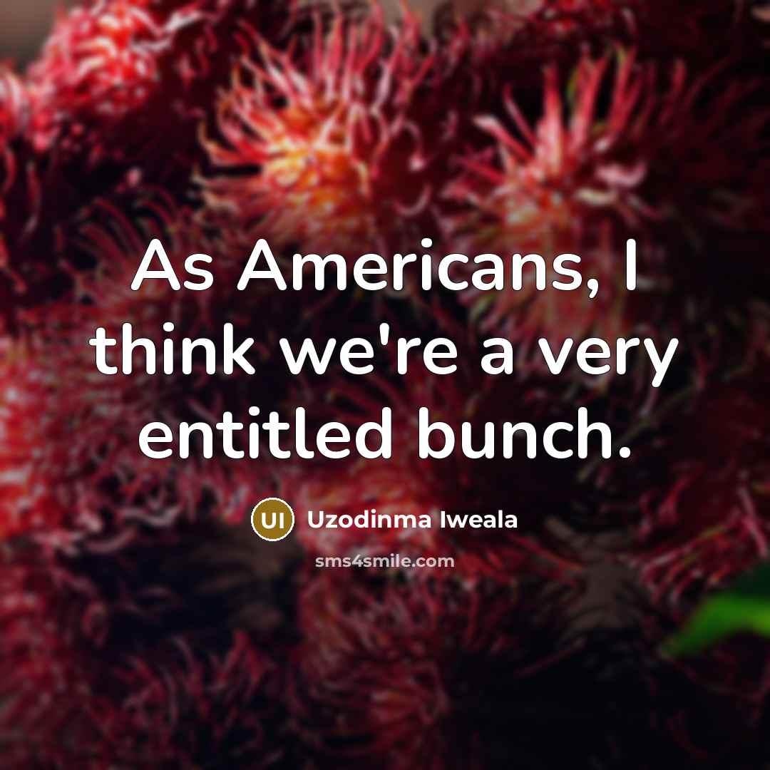 “As Americans, I think we're a very entitled bunch.…” quote by Uzodinma Iweala