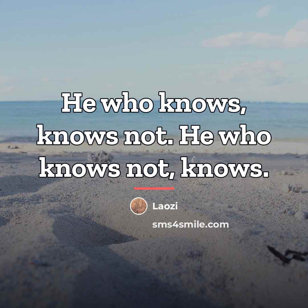 “He who knows, knows not. He who knows not, knows.…” quote by Laozi