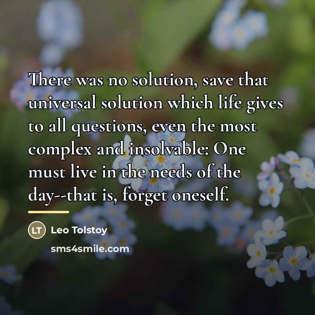 “There was no solution, save that universal solution which life…” quote by Leo Tolstoy