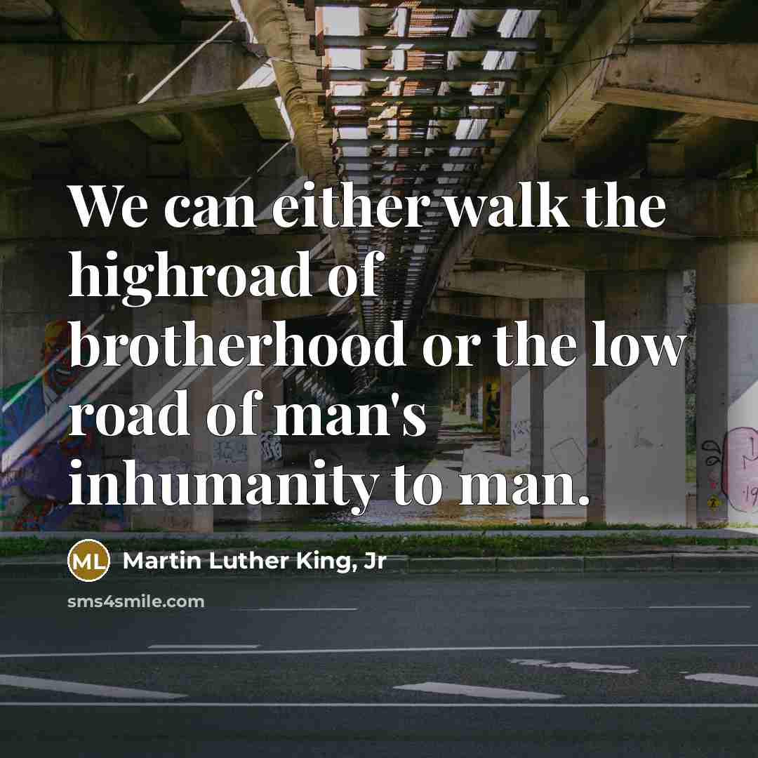 “We can either walk the highroad of brotherhood or the…” quote by Martin Luther King, Jr