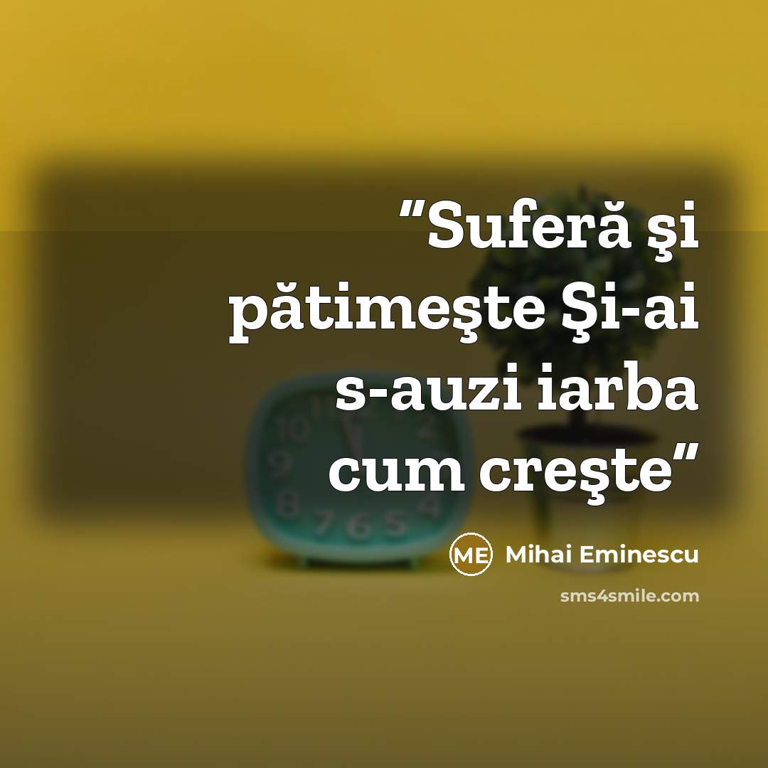 “Suferă şi pătimeşte Şi-ai s-auzi iarba cum creşte” quote by Mihai Eminescu