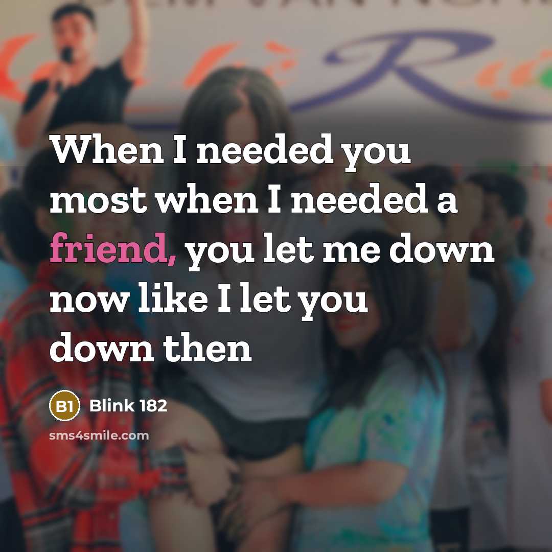 “When I needed you most when I needed a friend,…” quote by Blink 182