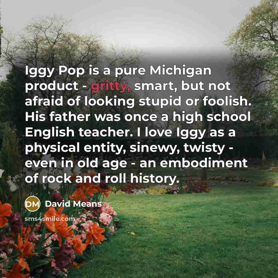 “Iggy Pop is a pure Michigan product - gritty, smart,…” quote by David Means