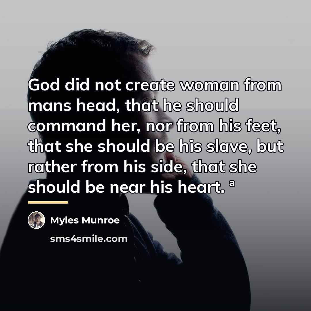 “God did not create woman from mans head, that he…” quote by Myles Munroe