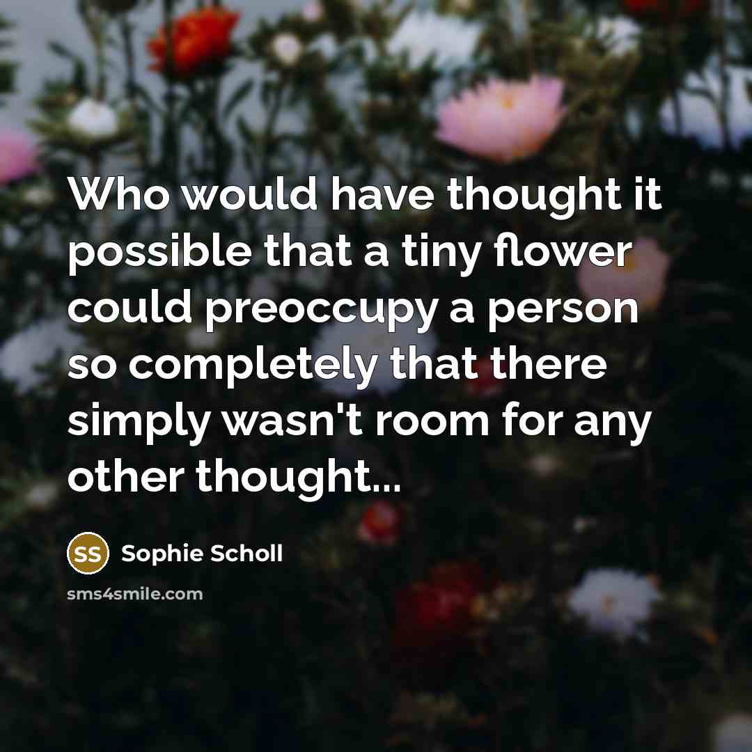 “Who would have thought it possible that a tiny flower…” quote by Sophie Scholl