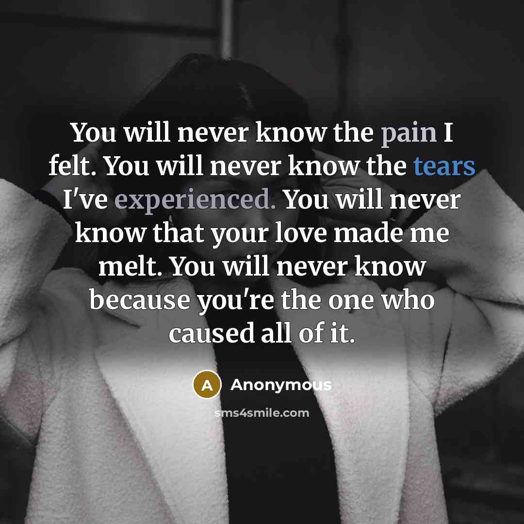 “You will never know the pain I felt. You will…” quote by Anonymous