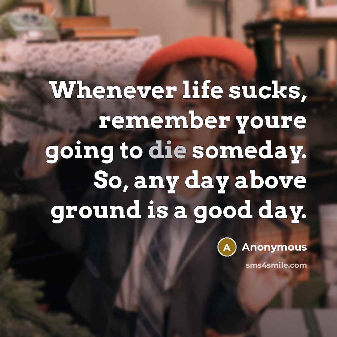 “Whenever life sucks, remember youre going to die someday. So, any day above ground is a good day.” quote by Anonymous