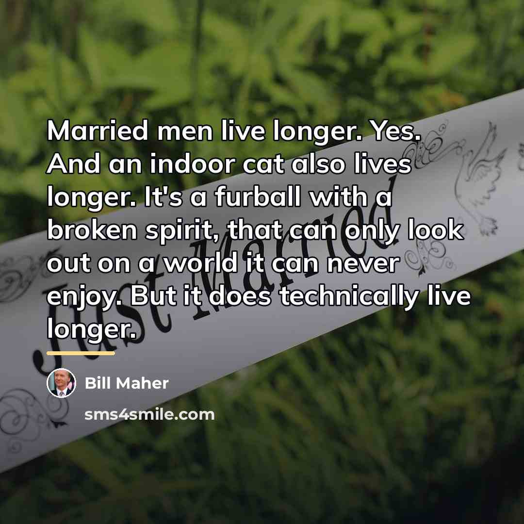 “Married men live longer. Yes. And an indoor cat also…” quote by Bill Maher