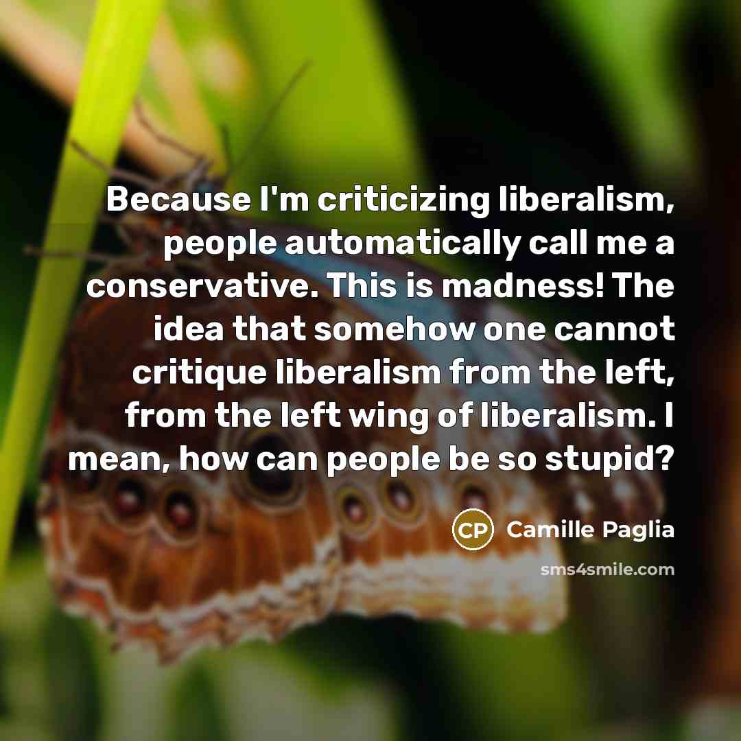 “Because I'm criticizing liberalism, people automatically call me a conservative.…” quote by Camille Paglia