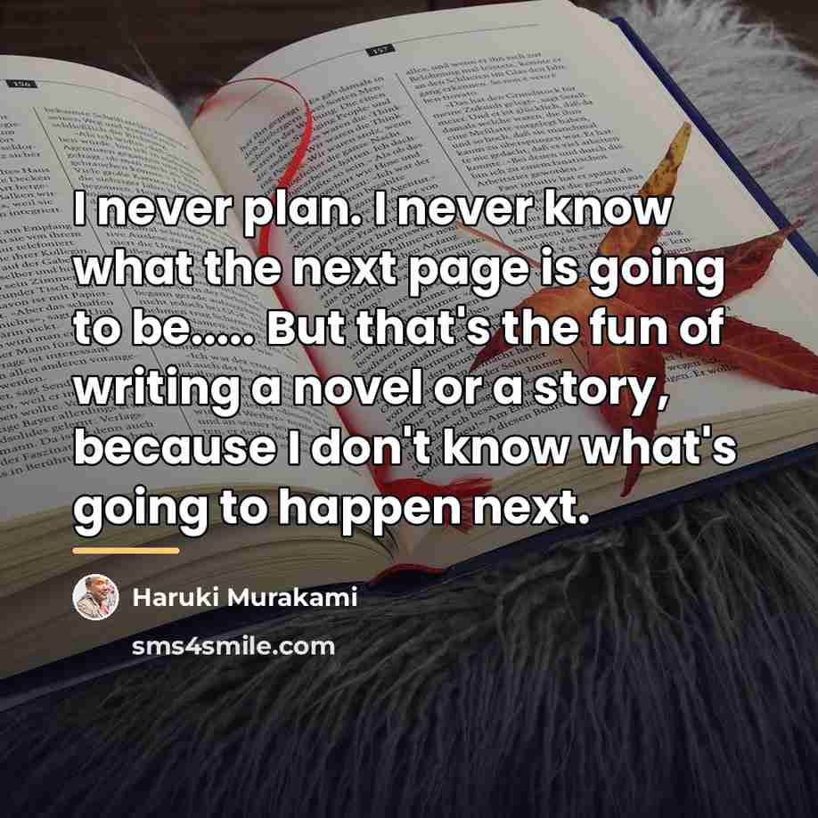 “I never plan. I never know what the next page…” quote by Haruki Murakami