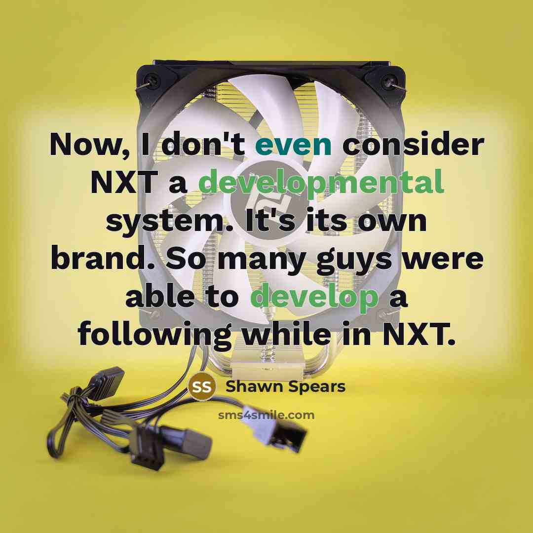 “Now, I don't even consider NXT a developmental system. It's its own brand. So many guys were able to develop a following while in NXT.” quote by Shawn Spears