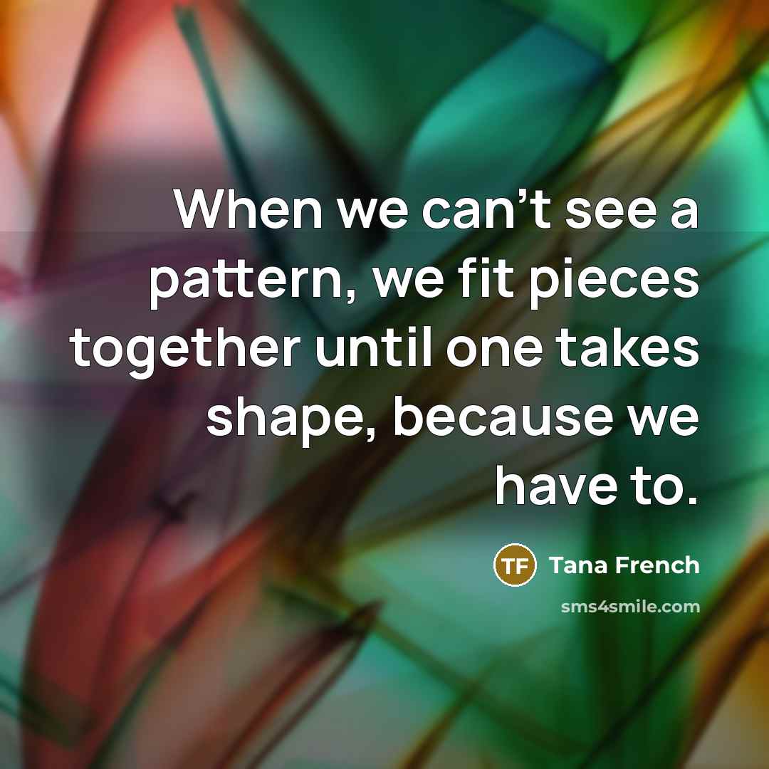 “When we can't see a pattern, we fit pieces together…” quote by Tana French