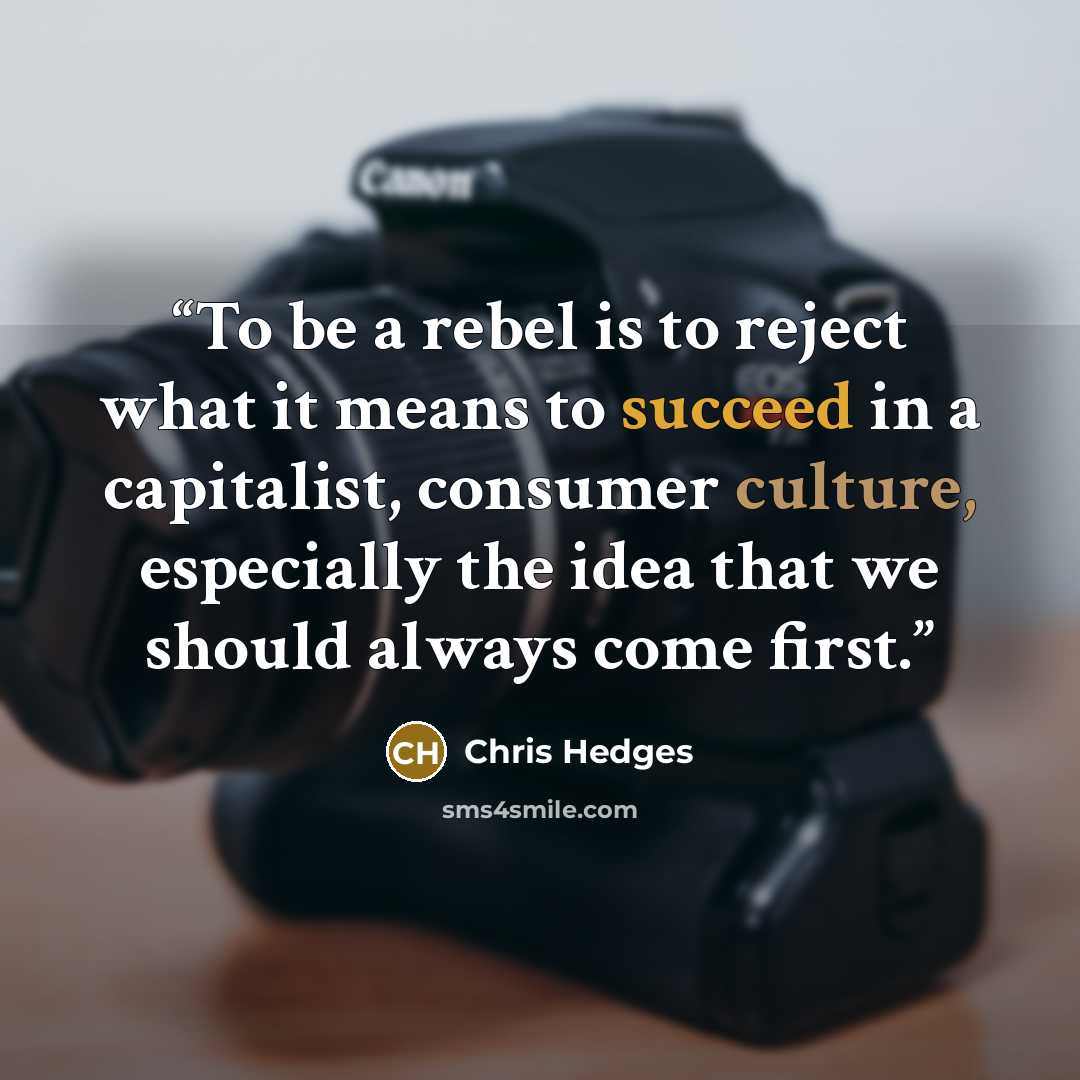 “To be a rebel is to reject what it means to succeed in a capitalist, consumer culture, especially the idea that we should always come first.” quote by Chris Hedges