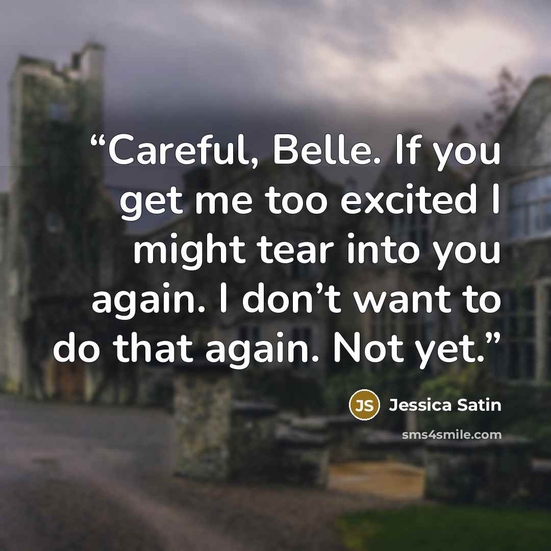 “Careful, Belle. If you get me too excited I might tear into you again. I don’t want to do that again. Not yet.” quote by Jessica Satin