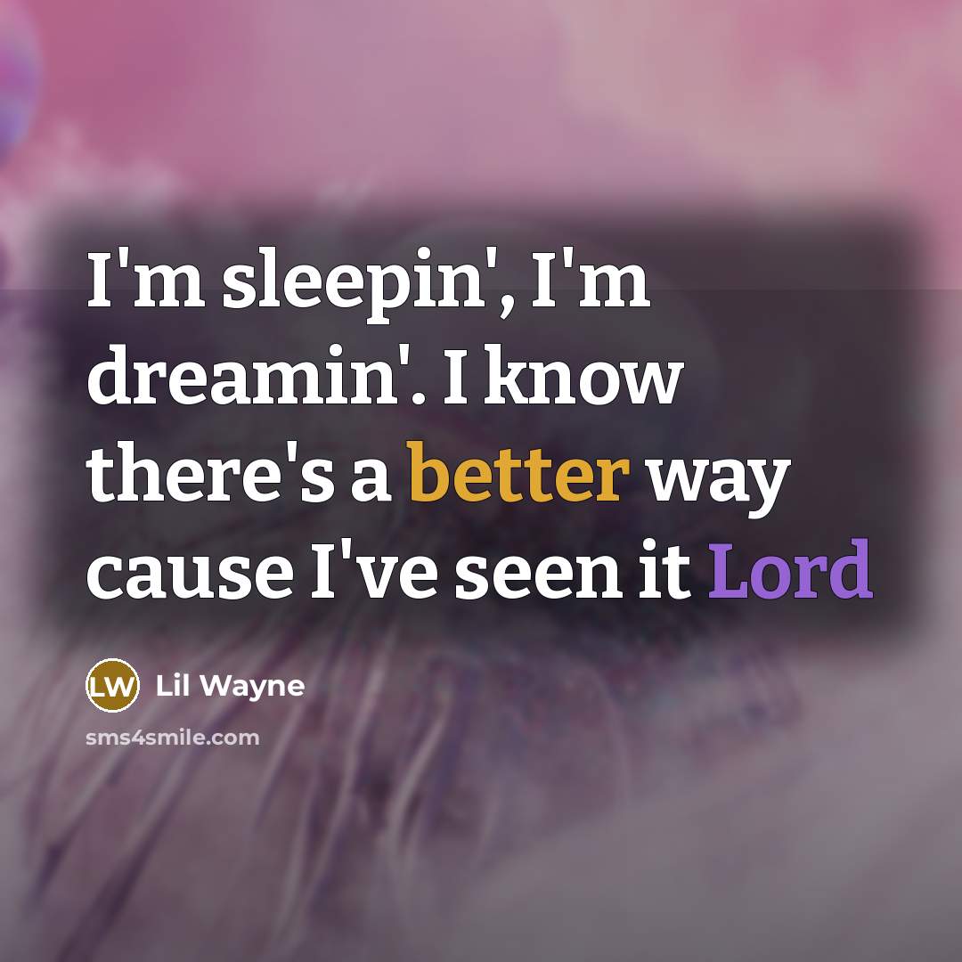 “I'm sleepin', I'm dreamin'. I know there's a better way cause I've seen it Lord” quote by Lil Wayne