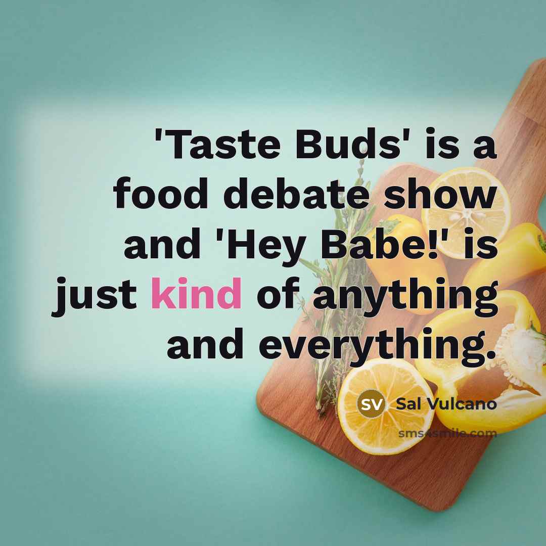 “'Taste Buds' is a food debate show and 'Hey Babe!'…” quote by Sal Vulcano