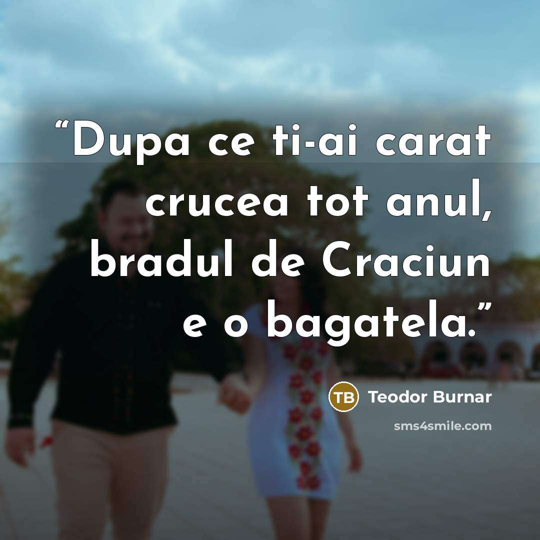 “Dupa ce ti-ai carat crucea tot anul, bradul de Craciun e o bagatela.” quote by Teodor Burnar