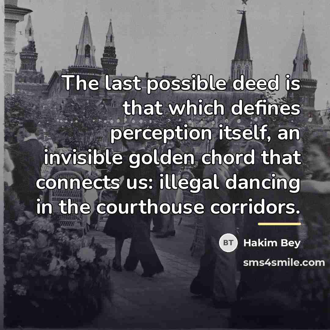 “The last possible deed is that which defines perception itself,…” quote by Hakim Bey