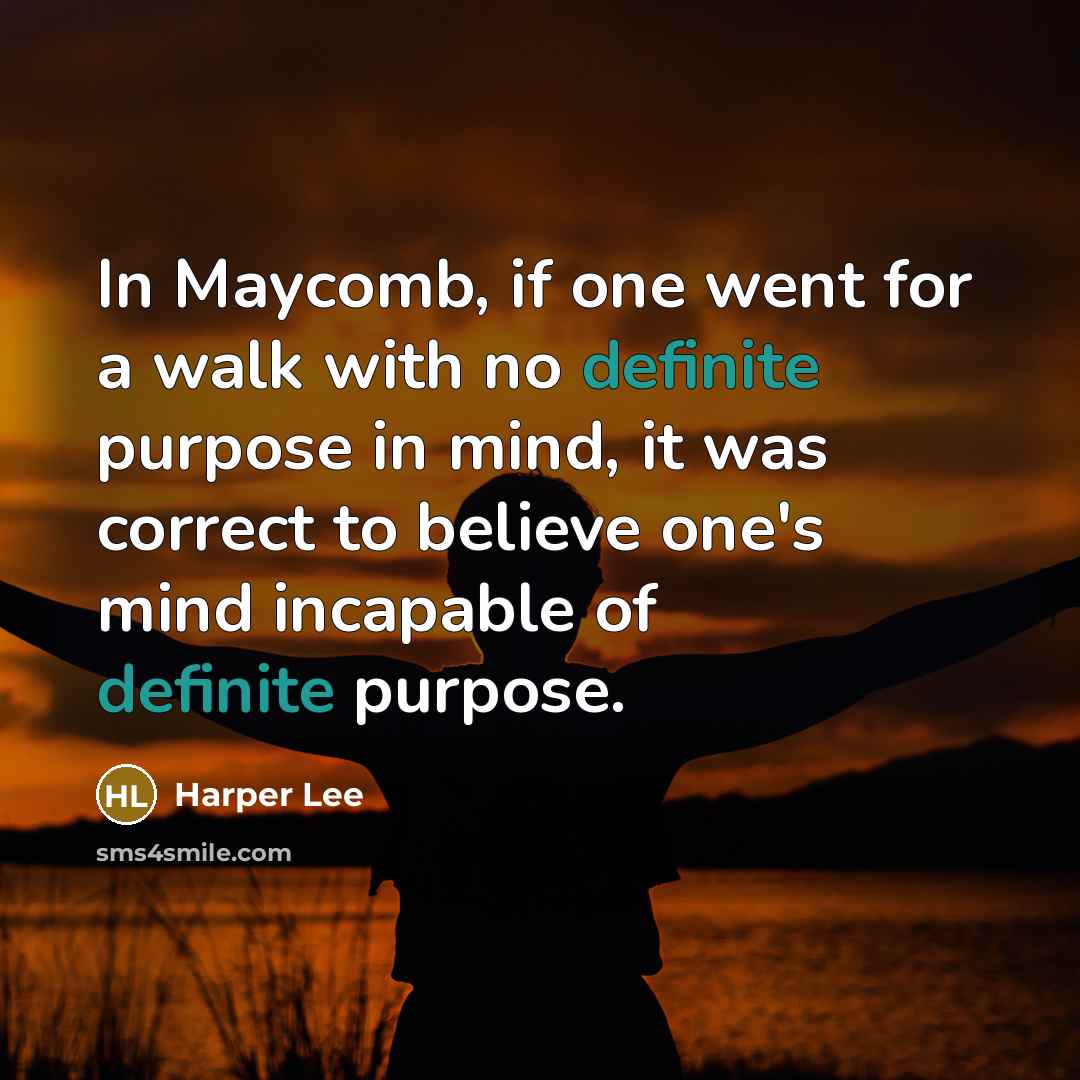 “In Maycomb, if one went for a walk with no…” quote by Harper Lee