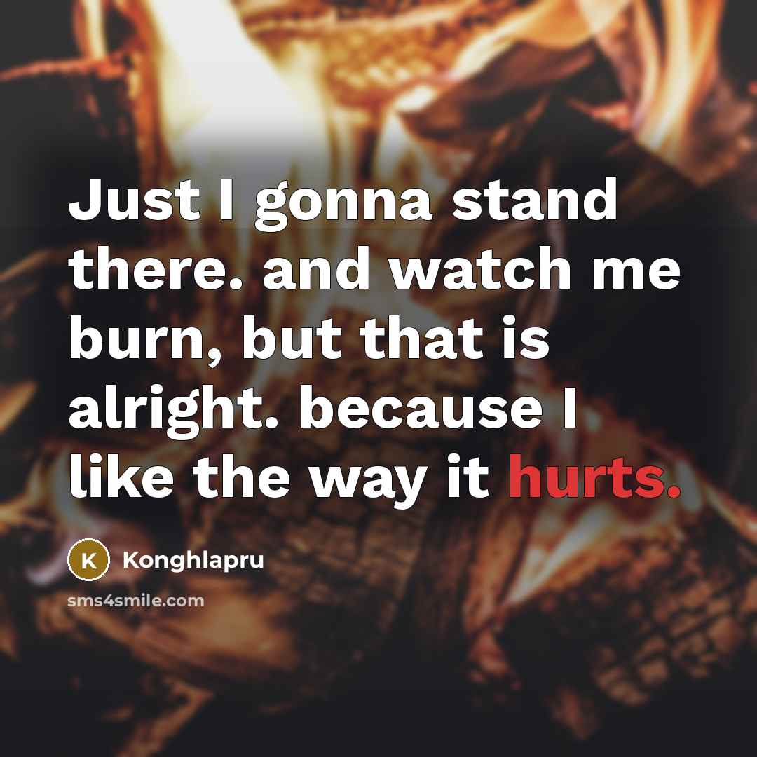 “Just I gonna stand there. and watch me burn, but that is alright. because I like the way it hurts.” quote by Konghlapru