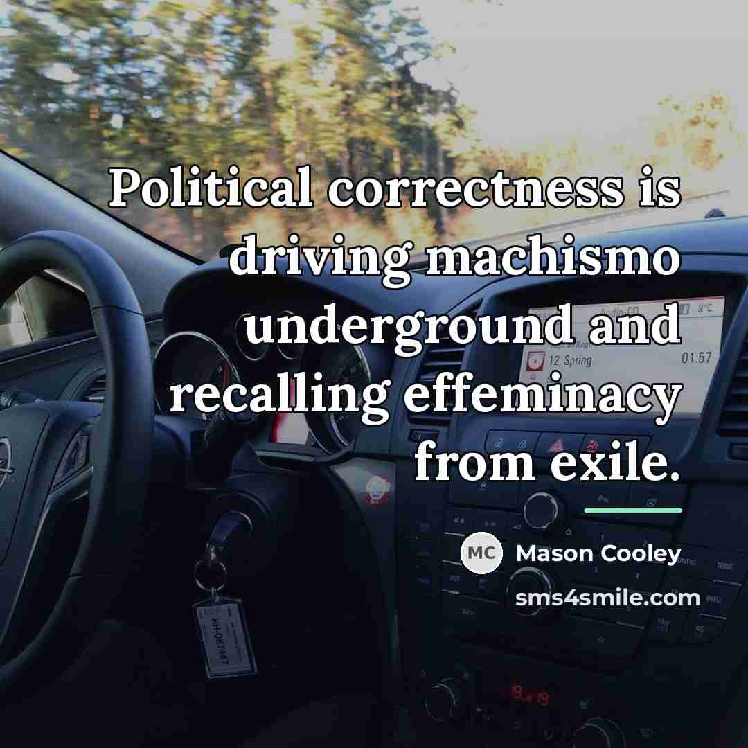 “Political correctness is driving machismo underground and recalling effeminacy from…” quote by Mason Cooley