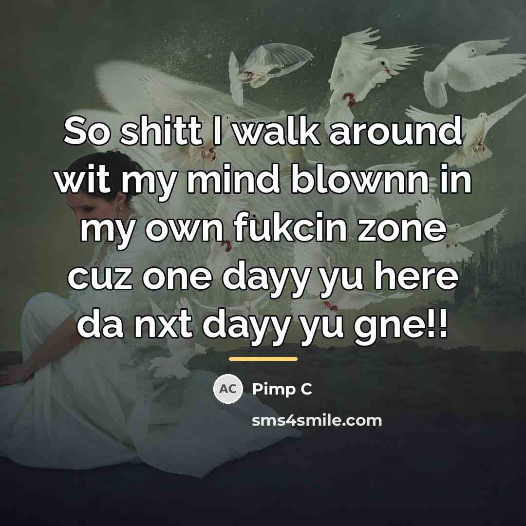 “So shitt I walk around wit my mind blownn in…” quote by Pimp C