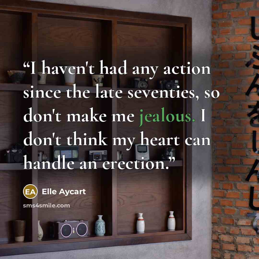 “I haven't had any action since the late seventies, so don't make me jealous. I don't think my heart can handle an erection.” quote by Elle Aycart