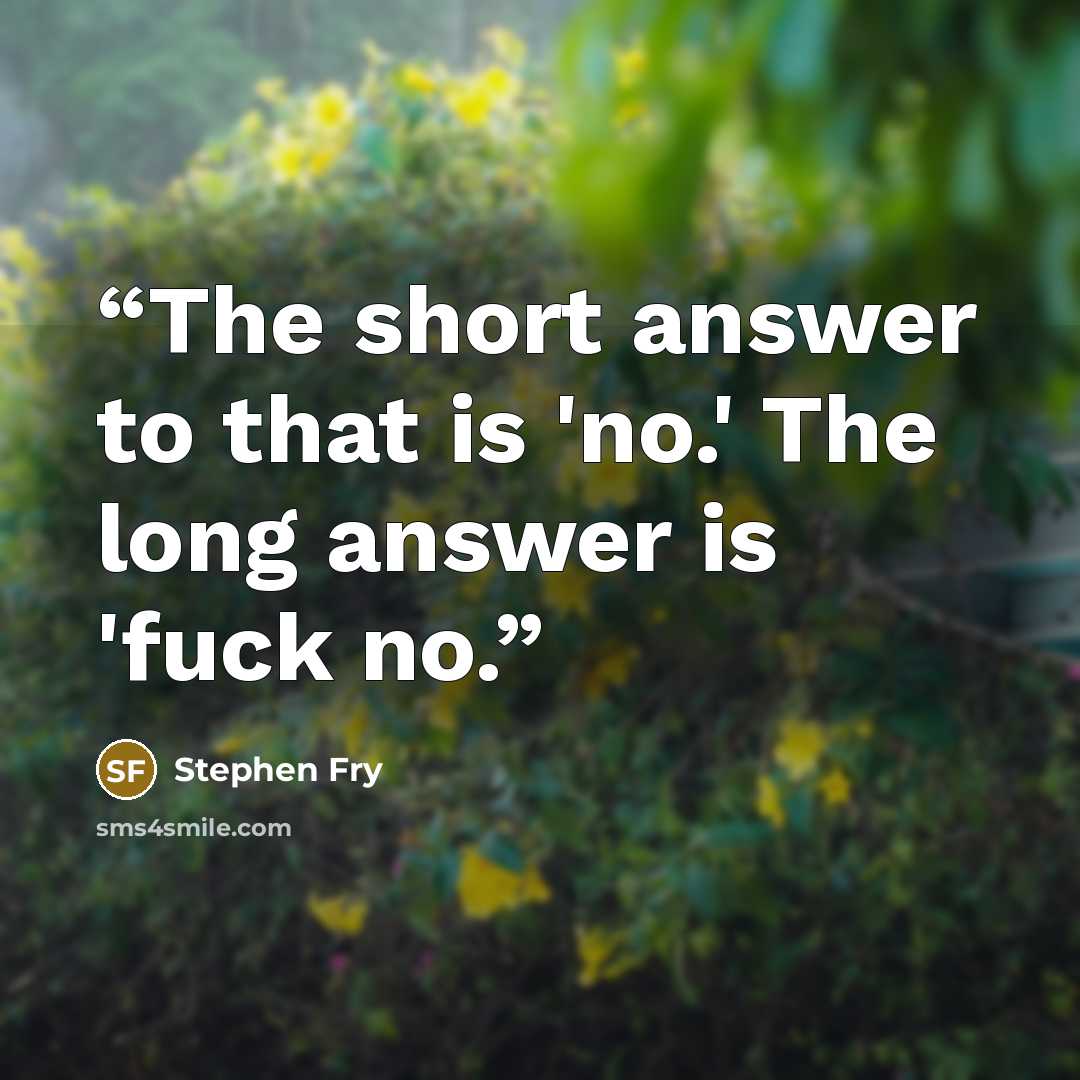“The short answer to that is 'no.' The long answer is 'fuck no.” quote by Stephen Fry