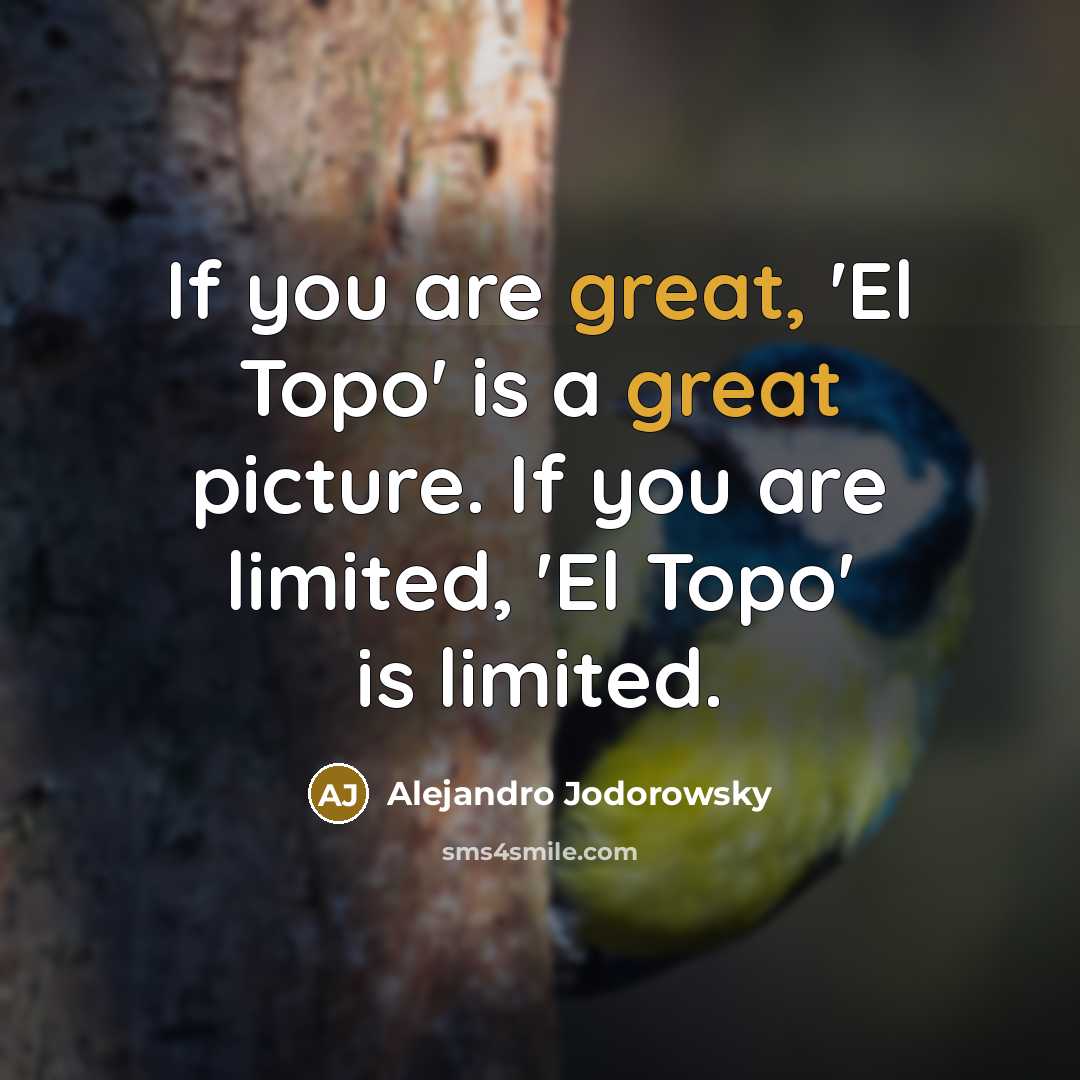 “If you are great, 'El Topo' is a great picture. If you are limited, 'El Topo' is limited.” quote by Alejandro Jodorowsky
