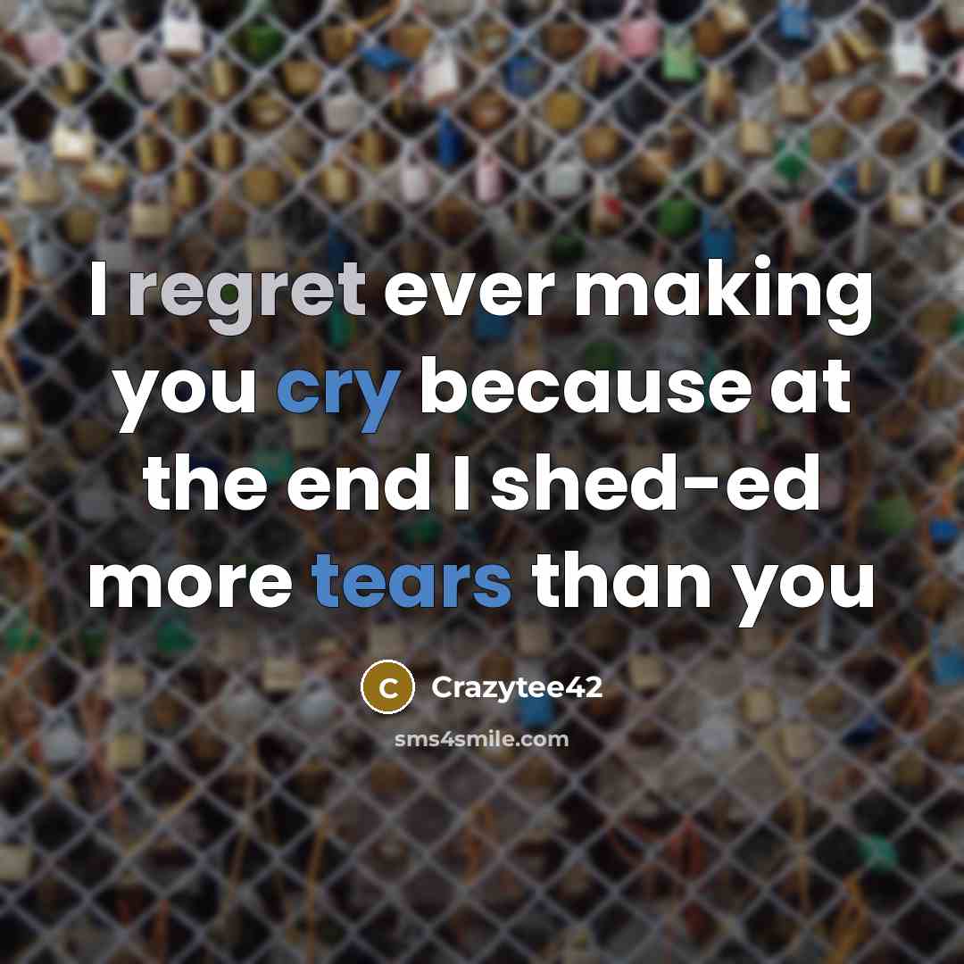“I regret ever making you cry because at the end I shed-ed more tears than you” quote by Crazytee42