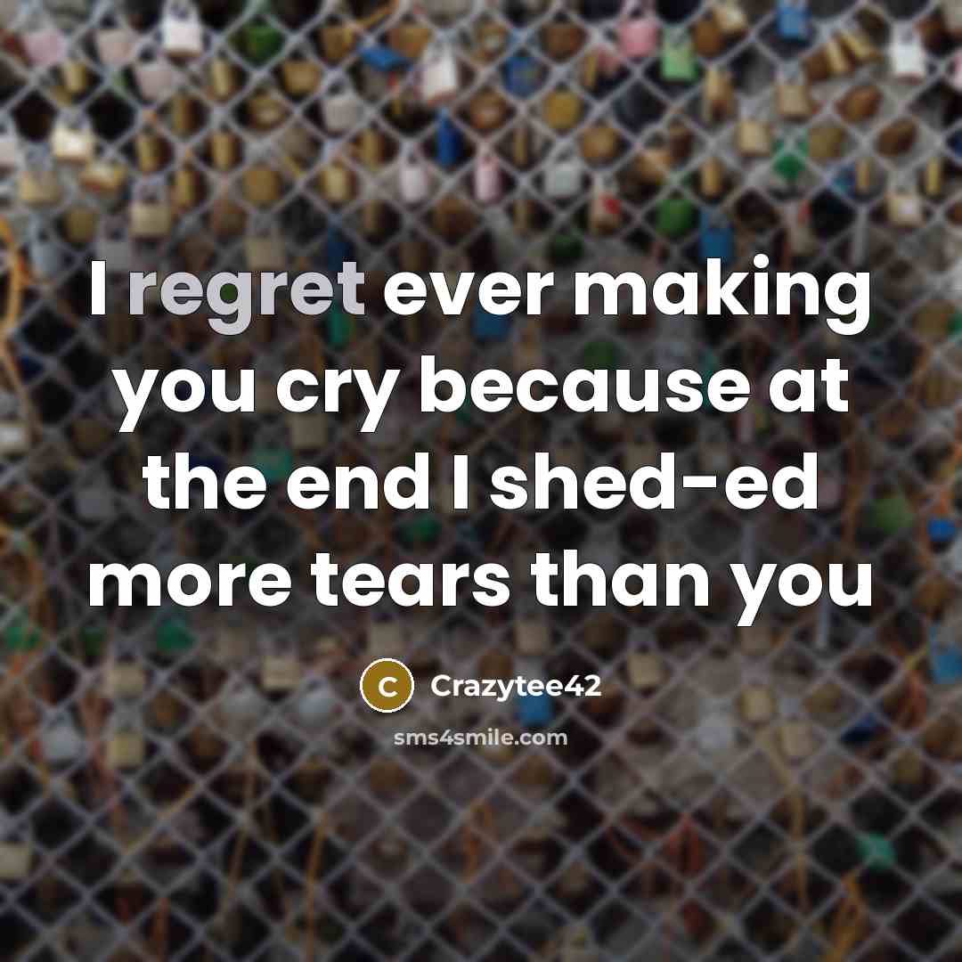 “I regret ever making you cry because at the end I shed-ed more tears than you” quote by Crazytee42