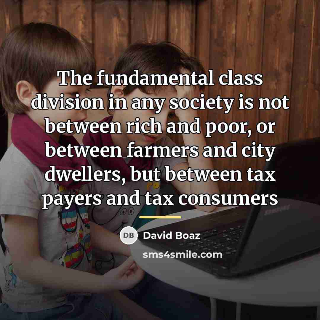 “The fundamental class division in any society is not between…” quote by David Boaz