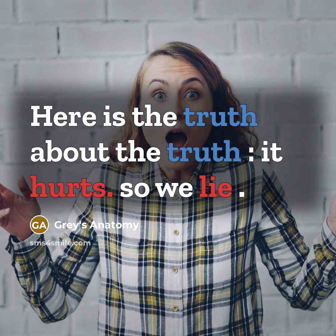 “Here is the truth about the truth : it hurts. so we lie .” quote by Grey's Anatomy