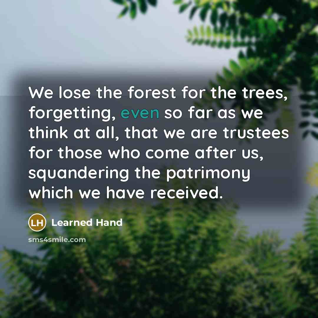 “We lose the forest for the trees, forgetting, even so…” quote by Learned Hand