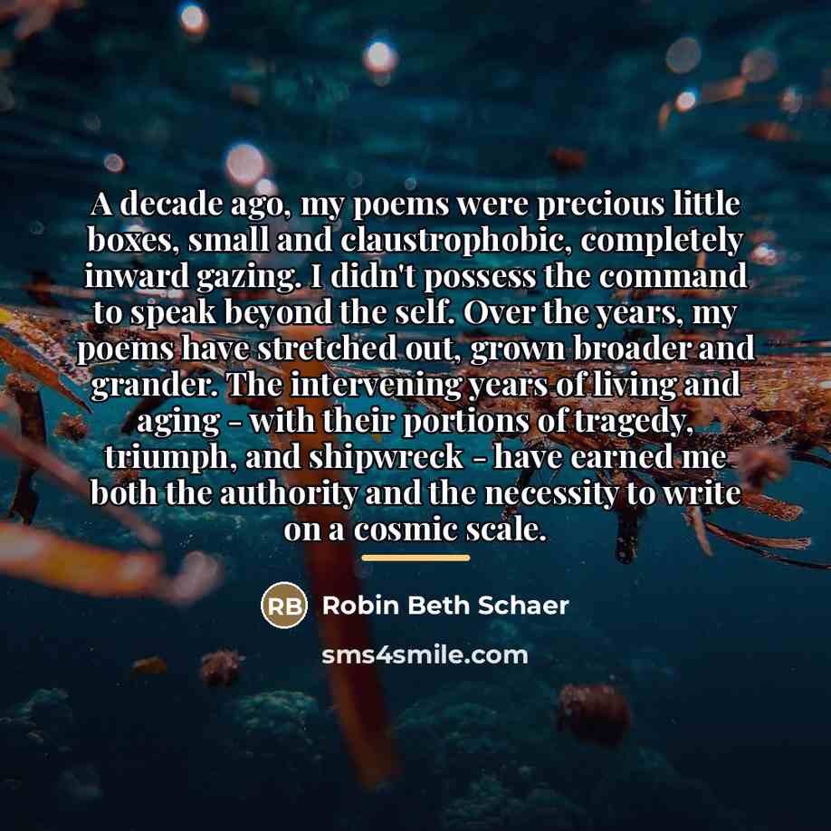 “A decade ago, my poems were precious little boxes, small…” quote by Robin Beth Schaer