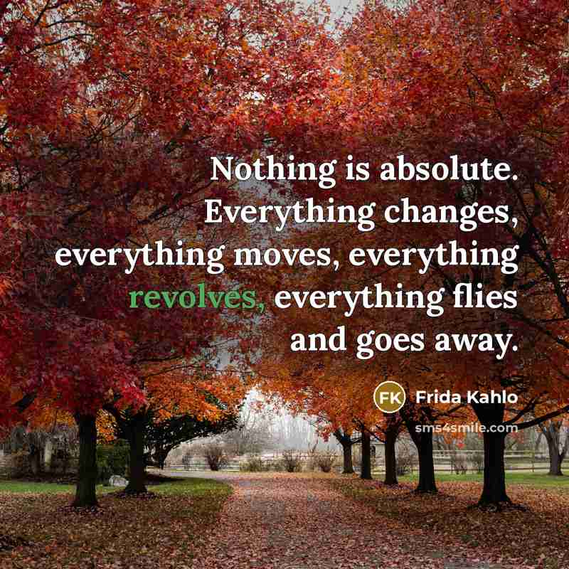 “Nothing is absolute. Everything changes, everything moves, everything revolves, everything flies and goes away.” quote by Frida Kahlo