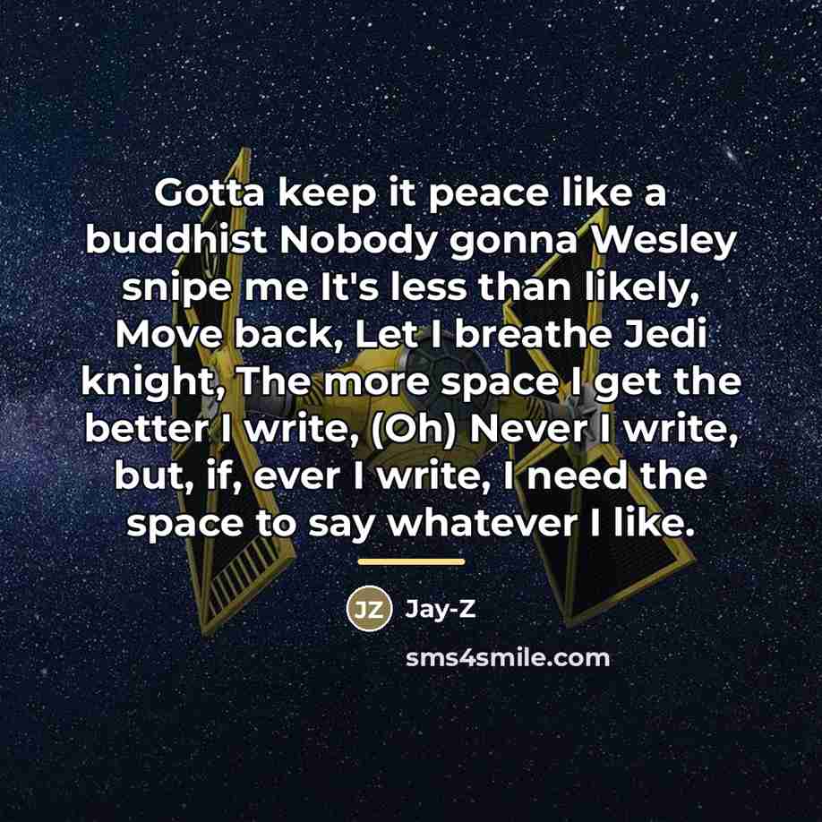 “Gotta keep it peace like a buddhist Nobody gonna Wesley…” quote by Jay-Z