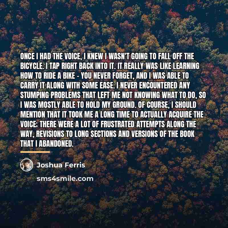 “Once I had the voice, I knew I wasn't going…” quote by Joshua Ferris