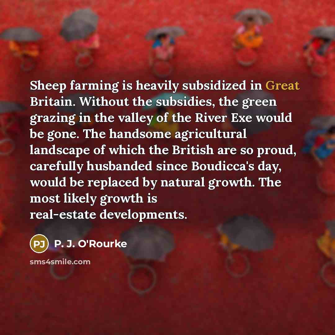 “Sheep farming is heavily subsidized in Great Britain. Without the…” quote by P. J. O'Rourke