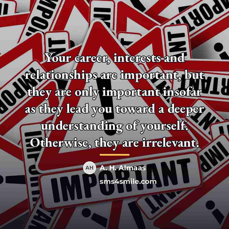 “Your career, interests and relationships are important, but they are…” quote by A. H. Almaas