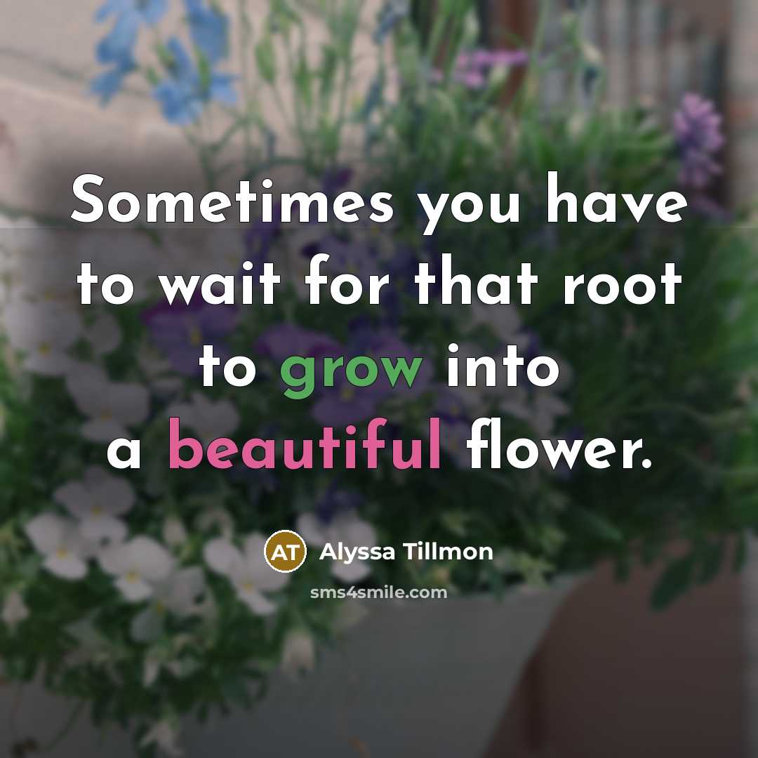 “Sometimes you have to wait for that root to grow into a beautiful flower.” quote by Alyssa Tillmon