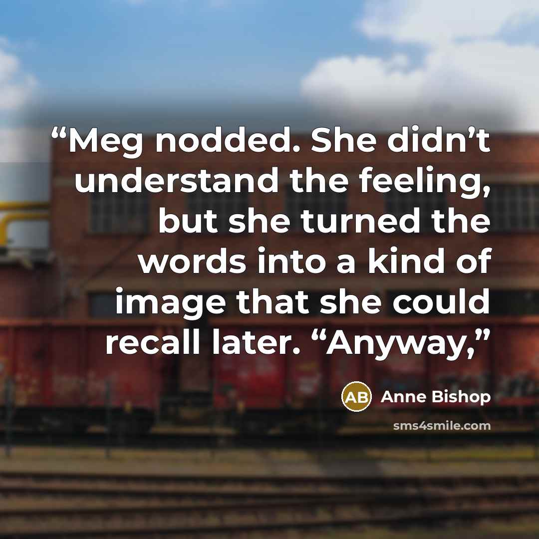 “Meg nodded. She didn’t understand the feeling, but she turned the words into a kind of image that she could recall later. “Anyway,” quote by Anne Bishop