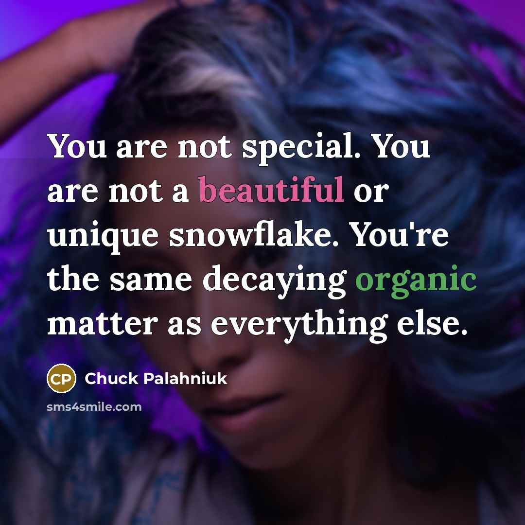 “You are not special. You are not a beautiful or…” quote by Chuck Palahniuk